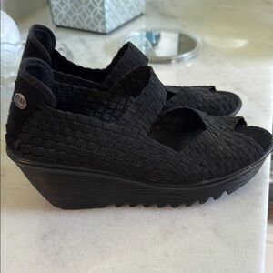 bernie mev. Black Woven Wedge Shoes